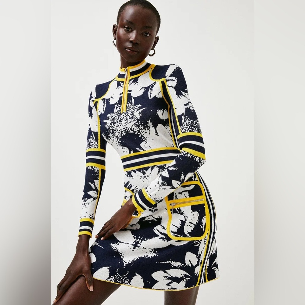 Karen Millen Abstract Floral Jacquard Knit Dress Size S - Wore Once